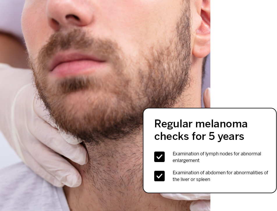 A doctor examines a man's cervical lymph nodes as part of a regular melanoma check