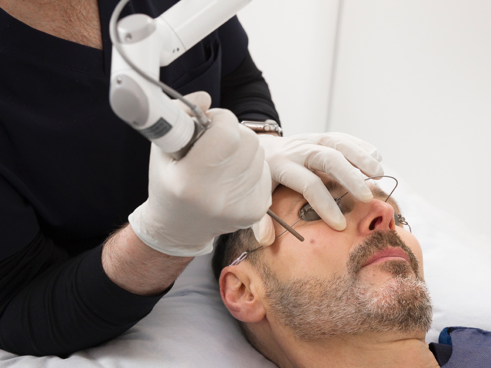 Patient undergoing laser skin treatment